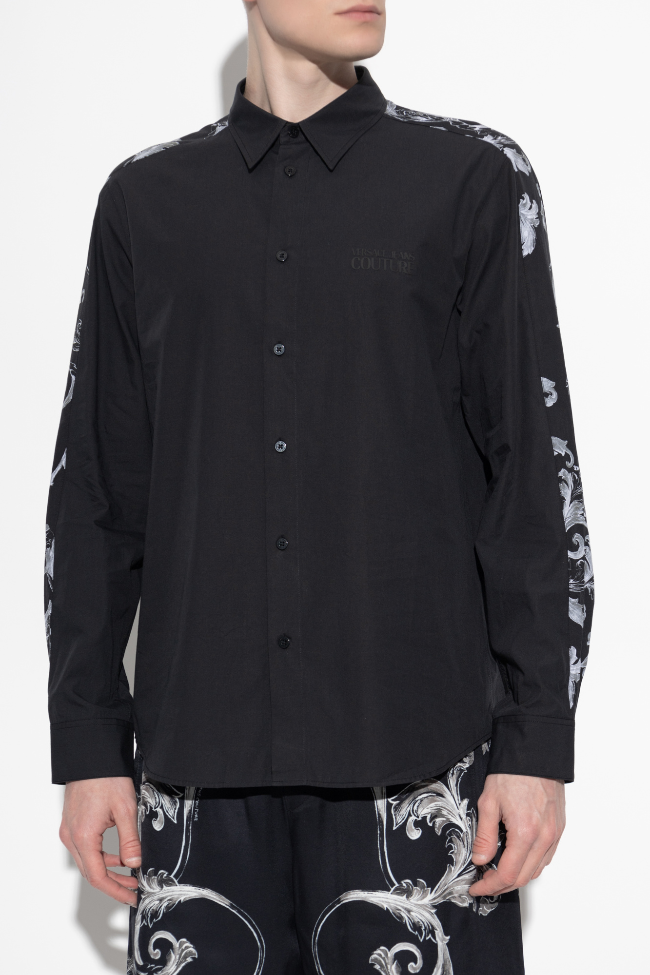 【Versace JEANS】Barocco 長袖 ボタンダウン シャツ Versace JEANS COUTURE Barocco-patterned Shirt with